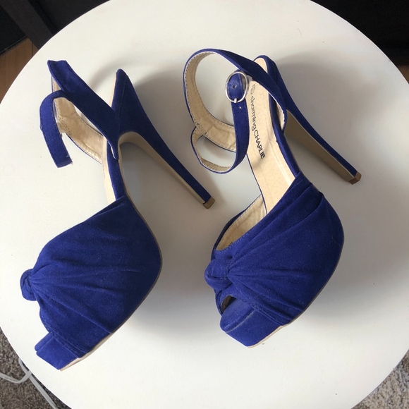Charming Charlie Strap Blue Size 7.5 Peep Toe Heel - Picture 2 of 8
